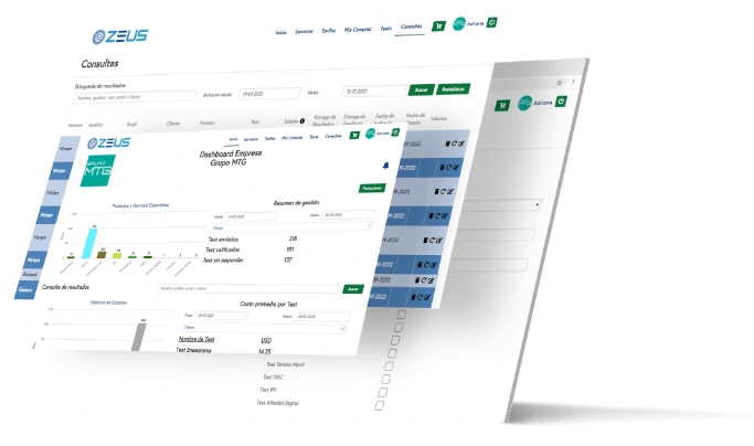 Dashboard de empresa de Zeus RH con el resumen de tests enviados, calificados y pendientes